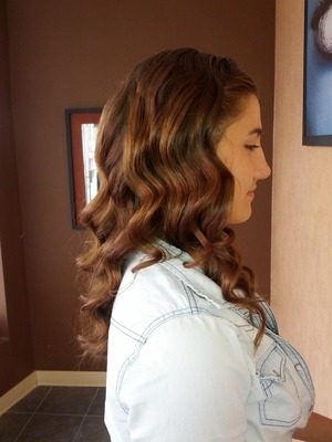 side view of my clients senior prom rws carpet waves done with my Marcel iron