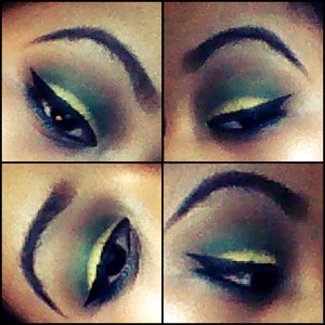 Simple green eyeshadow with a pop of neon yellow. 