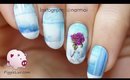 Glass vase with purple flowers nail art tutorial