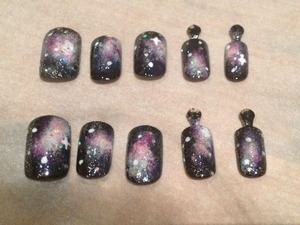 False nails in a purple galaxy style design by me!