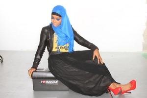 Model is wearing Scarf and clothing designed by Jazzy Hijabi Accessories and Makeup by Me-BeutyCreations 