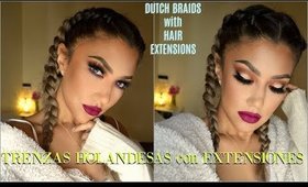 TRENZAS HOLANDESAS con EXTENSIONES * peinado / DUTCH BRAIDS w Hair Extensions  | auroramakeup