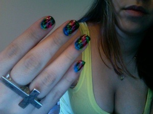 Rainbow Nails with Black Crackle