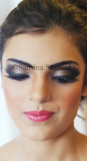 Deep espresso browns and taupes eye makeup with classic eyeliner, contoured cheeks and cute candy lips x