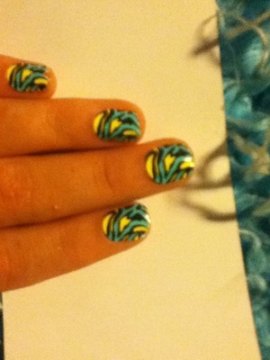 Zebra nails blue and yellow zebra print!!