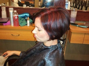 Side View, Red Highlights on Slightly Graduated Bob.