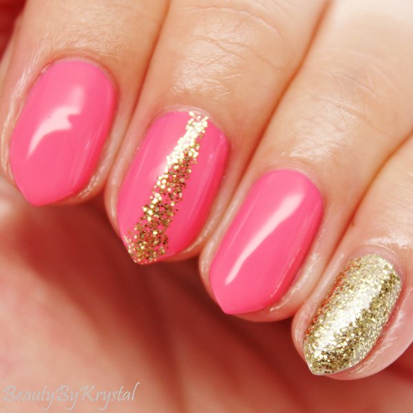 Hot pink & Glitzy Gold Nails | Krystal C.'s (BeautyByKrystal) Photo |  Beautylish