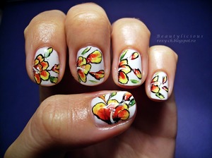 More photos with this #nailart here: http://roxy-ch.blogspot.ro/2013/07/one-stroke-flowers.html
