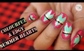 Colourful and Edgy Hearts Nail Art Tutorial | Bright Nails for Summers