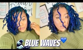 BLUE WAVY LOC BOB | HOW TO GET WAVY BEACH CURLS WITH LOCS