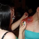 Applying a special FX bite/wound to my sisters neck