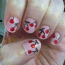 cherries on pink nails