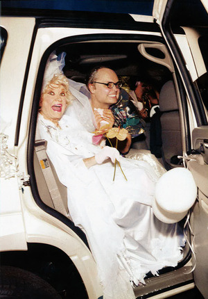 me and my makeup at Paper Magazines mock wedding between funny lady Phyllis Diller and Fashion icon Mr. Mickey