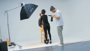BTS picture from the Boston & London shoot.. Touching up Keila's makeup!
