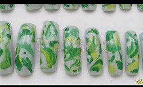 GNbL- Shattered Marble Nail Art in Green, Yellow and Gray