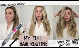 MY FULL EASY HAIR ROUTINE! SMOOTH SLEEK DYSON BLOWOUT + WAVES! | Lauren Elizabeth