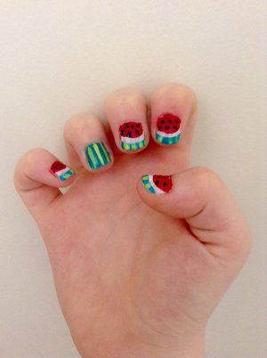 My first time doing watermelon nails
