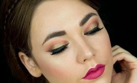 New Years Look .Coral and Gold Glitter Eyes Wine Lips