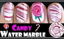 WATER MARBLE TUTORIAL CHRISTMAS CANDY CANE LOLLIPOP NAIL ART DESIGN FOR SHORT NAILS HOW TO VIDEO