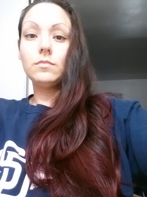 I did the ombre look with red. This is it after a few washes and the lighting doesn't do the red justice. 