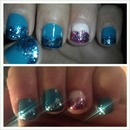 Pink And Blue Glitter Nails