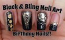 Black & Gold Bling Nail Art | 5 Nail Designs | Birthday Nails | Stephyclaws