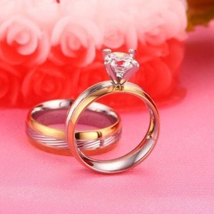 Cheap Round Cut White Sapphire Gold & Silver Titanium Steel Promise Rings for Couples at https://www.lajerrio.com/promise-rings-for-couples/
