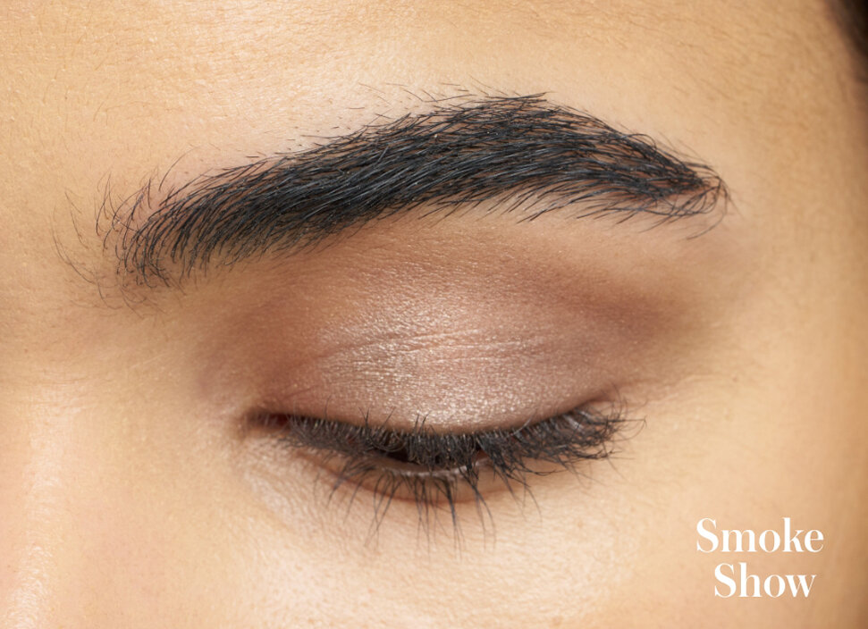 Model wearing the shade Smoke Show from the rms beauty Rebel Glow ReDimension Hydra Eyes Quartet