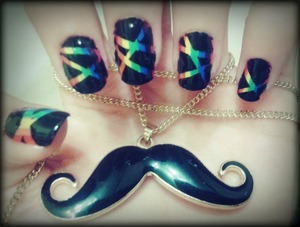 Rainbow&black nails ? + mustache ?