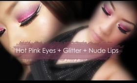 New Years Makeup: Bold Pink Glitter + Nude Lips