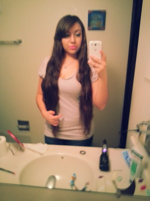 This is how long my hair is now. Its down to my thighs.. but I'm going to chop it off soon :)) 