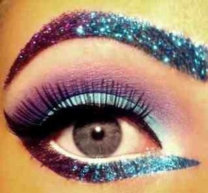 sparkles on the eyebrows and the bottom of the water line