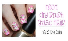 Neon Dry Brush Aztec Nails | NailsByErin