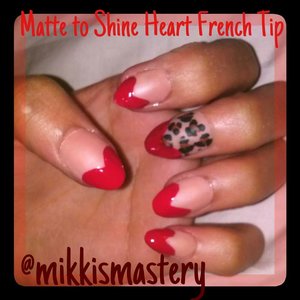 Matted nude and leopard deco nail with shiny heart French tip! Cute and easy