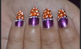 Purple Nails with White Flower Tips