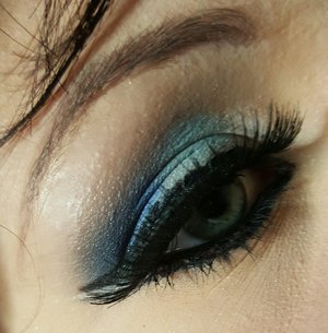 For this look i used the BH Cosmetics BH Party Girl after hours palette.

1. Firstly i use a beige colour from this palette as a transition colour and blend this into the crease of my eyes.

2. Secondly using a white from this palette i pat this onto the inner corner of my eyes with a flat brush.

3. Then with the lightest blue in this palette i tap this onto the middle of my eye.

4. I then use a blue and put this into the outer corner of my eye.

5. Using a black blue colour i blend this into the outer corner of my crease and then a black making sure its all blended to how you want it.

6. I then created a winged eye liner look and added mascara and lashes.

7. For the lower lash line i used my gel eyeliner and dragged this out alongside the winged liner on the top lid.

8. Lastly in between the two eyeliner lines i added a white eye shadow to make it pop.
