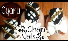 Black and White Japanese Gyaru Beaded Chain Nail Art