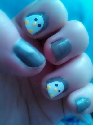 Grey and white penguins.