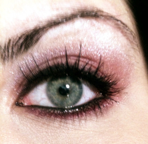 Pink eye-shadow and black eye liner(top and waterline)