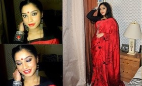 "Desi me" .. Wearable party makeup look for Indian skin + hair style + OOTD saree.