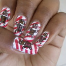 Gingerbread Man and Candy Cane nail art