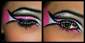 Black, hot pink and white with rhinestones.