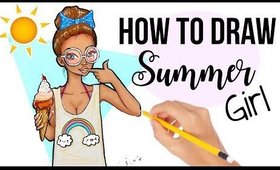 HOW to DRAW a SUMMER GIRL with ICECREAM !🐠☀️(Cute & Easy)