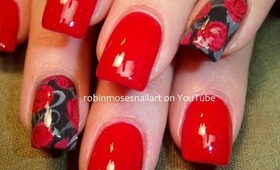 Red Rose Nail Art - Beautiful Valentine Design