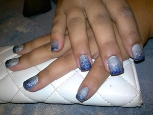 silver acrylic with blue glitter fade