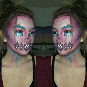 Did a pop art zombie for a Halloween competition in my cosmetology class. Happy to say I got first place!