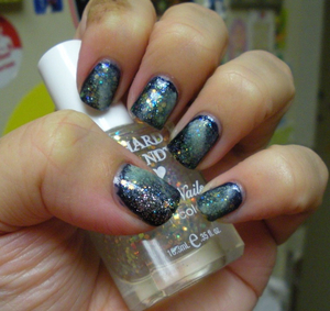 Galaxy Nails
Lippmann Lady Sings The Blues, Nicole by OPI Follow Me On Glitter, Hard Candy Break Up, Fingerpaints Floatin' On A Cloud, China Glaze White on White and Pure Ice Rescue Me
