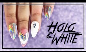 Holo & White nail art