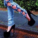 black high heels and bow jeans 