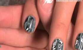 GRAY with WHITE FLOWERS on SHORT NATURAL NAILS: robin moses nail art design tutorial